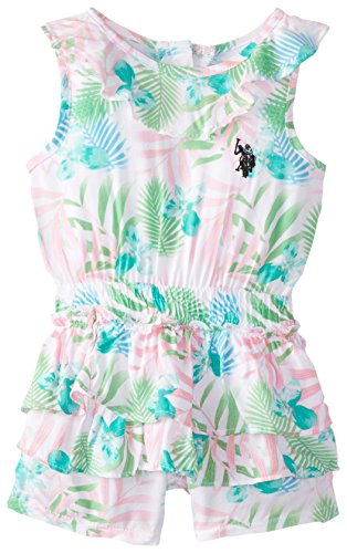 U.S. Polo Assn. Baby Girls' Peplum Romper with Ruffle Neckline