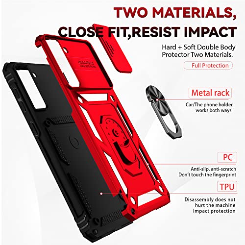 Coque Galaxy S21 Plus 5G rouge anneau aimanté protection écran PET 3D