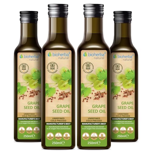4 Aceite de semilla de uva 250 ml – Aceite vegetal puro y prensado en frío | Natural y versátil para cocina, piel y cabello | De BIOHERBA