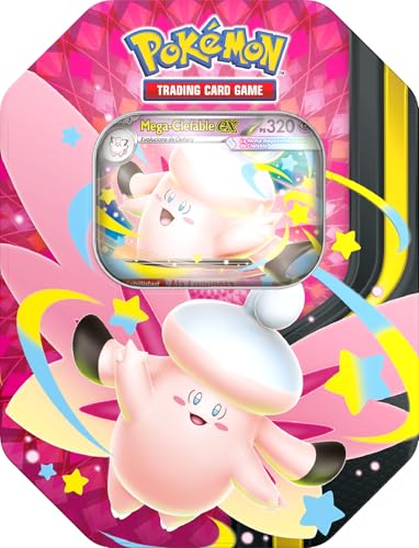 Pokémon: Lata Megaluz Lunar: Mega-Clefable ex de JCC Pokémon (4 Sobres de Mejora y 1 Carta holográfica de promoción)