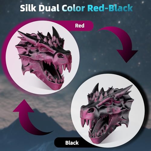 Image of Dual Color Silk PLA 3D Printer Filament 1.75mm, Dual Color 2-in-1 Black-Red Silk Filament 1KG Spool (2.2lbs) Dimensional Accuracy Probability + /- 0.02mm Fits Most FDM 3D Printers, Red-Black