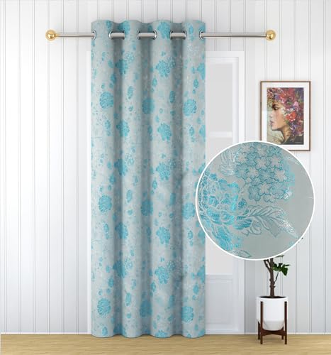 Image of FRESH FROM LOOM Opaque Curtains for Door 7 Feet Long|Door Window Curtain|Premium Polyester Weaved Parda|Modern Parde for Living Room Bedroom|Home Office Screens|Eyelet Ring (Aqua, 7ft, 1pc)