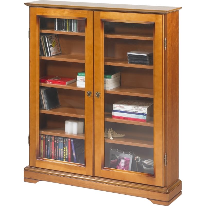 ACTUAL DIFFUSION Vitrine 2 Portes Vitrées Merisier 6 Niches L 92.4 H 105.8 P 21.5 cm