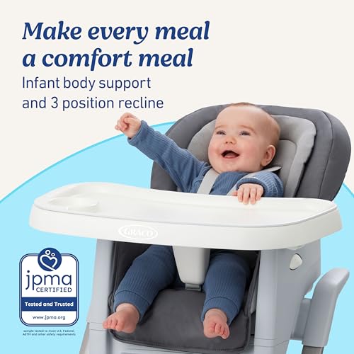 Image of Graco DuoDiner DLX Highchair, 6 Stages of Use - Infant to Baby High Chair, Infant to Toddler Booster Seat, Youth Stool, 5 Adjustable Height Positions, Lilac Mod