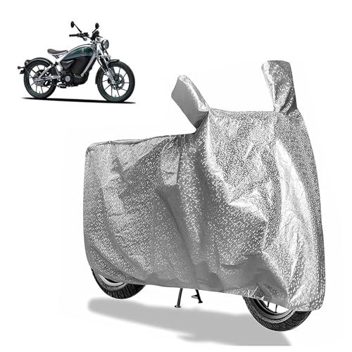 Image of Sulfar Bike Cover for Royal Enfield Flying Flea C6 (EV) (Electric Motorcycle) | Waterproof, Dustproof & UV Protected | All Weather Two Wheeler Cover (Silver) New 2026 Variants