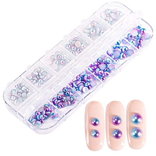 Nail Art Sequins 12 Grids/Case Mixed Size Pearl Beads Flat Back Gradient Nail Art Decor 3D Manicure Tool 3/4/5mm