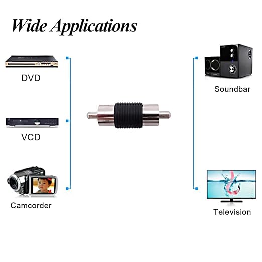 ELECTOP 10 Pack Conector Adaptador RCA Macho a Macho Niquelado miniatura 5
