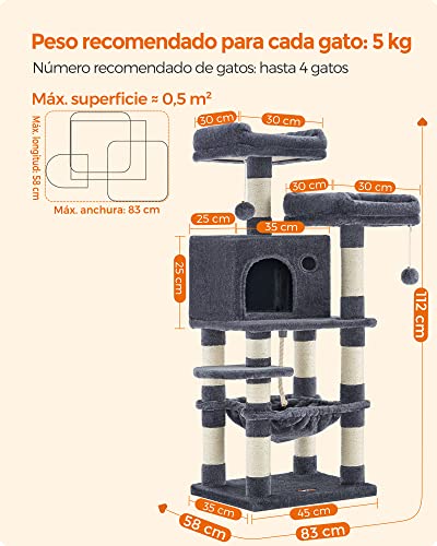 Feandrea Árbol para Gatos de 112 cm con Poste Rascador miniatura 4