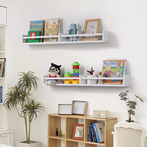 Austin Yan White Nursery Bookshelves Wall Mounted, 32Inch,Wood Floating Wall Bookshelf For Kids,Hanging Shelf For Baby Nursery Room Decor,Set Of 2,Pine #TOP1