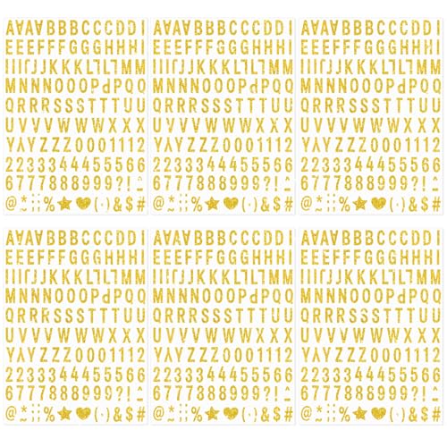 6 Sheets Gold Letter Stickers Glitter Alphabet Stickers 0.5 Inch Small Self-Adhesive ABC Number Stick on Letters for Graduation Cap Scrapbooking Notebook DIY Crafts Art Making Label Sign Decor (Gold)