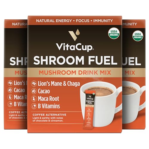 VitaCup Shroom Fuel, Mushroom Based Instant Coffee Alternative Packets, Mushroom
