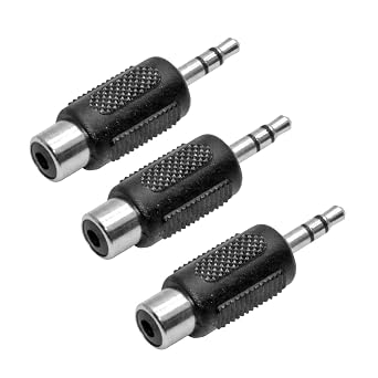 3.5mm Male to RCA Female Adapter, 3-Pack, Black Audio Connector, 21mm Length