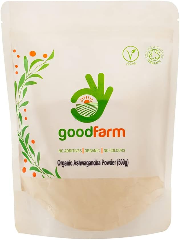goodFarm Organic Ashwagandha Powder 500g - Premium Quality, Certified Organic | Superfood | Adaptogenic herb | Vegan | Ayurveda | Stress Relief