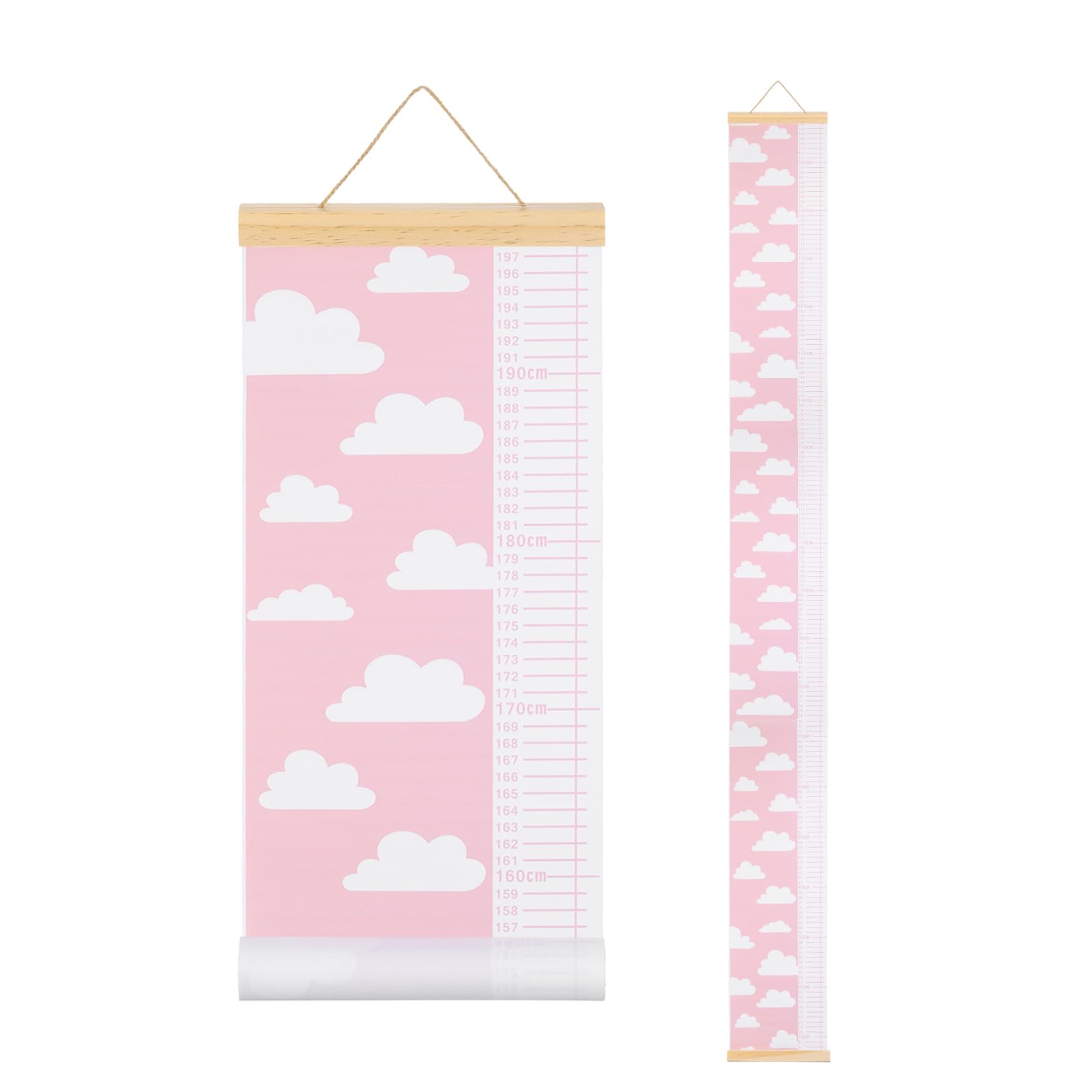 sourcing map Growth Chart for Wall, 195 x 20cm Removable Canvas Height Chart Ruler, Hanging Measurement Ruler for Bedroom Playroom Wall Decor (Pink, Cloud Style)