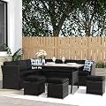 LOUVIXA 7 Pieces Patio Dining Sets, Patio Furniture Set, All Weather Wicker Conversation Set with Ottoman, Sectional Sofa with Dining Table and Chair (6217 Black)