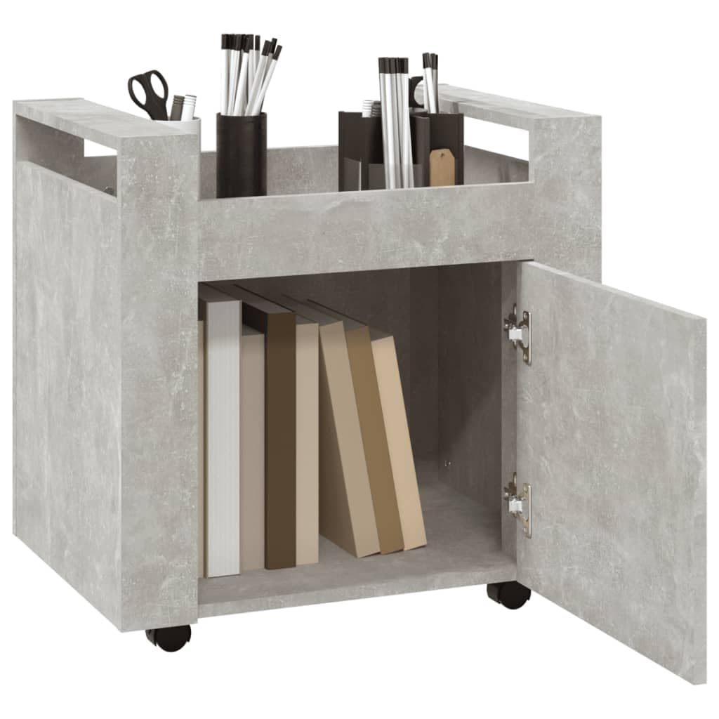 Bürowagen Betongrau 60x45x60 cm Holzwerkstoff mit 4 Rollen und Stabiler Oberplatte für Büroorganisation und Aufbewahrung