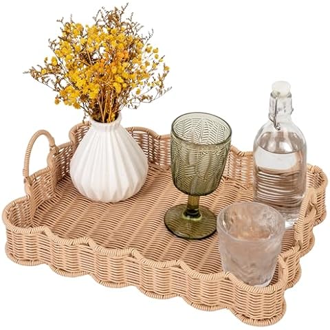 GRANNY SAYS Scalloped Edge Rectangle Wicker Serving Tray, Coffee Table Tray, Serving Trays with Handles, Decorative Tray for Entryway, Coffee Table, Woven Tray for Serving, 15 ¾"×11 ½"×2 ¼" Cover