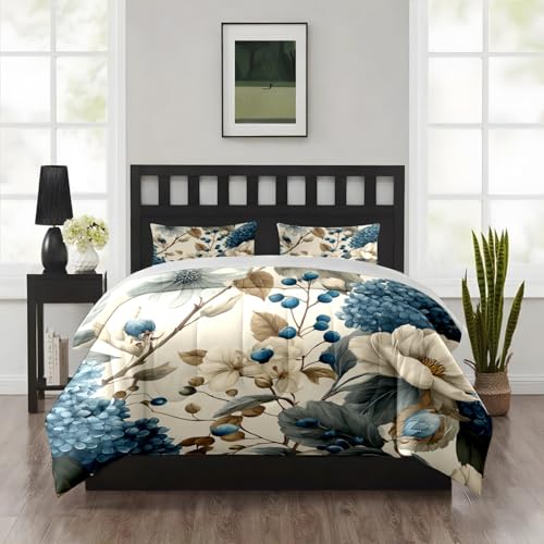 SHATSS Double Duvet Vintage Flowers Ultra Soft 3Pcs Duvet Set,Bedding Set For Girls And Adults,Bedroom Or Room Decor,All Seasons Fluffy Comforter Microfiber Quilt203X228