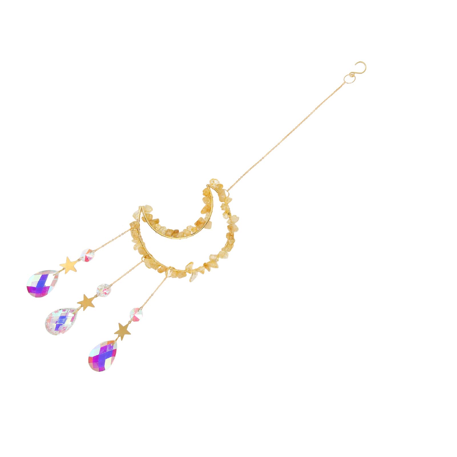 Hanging Crystal Suncatcher, Fine Texture Moon Star Decor Colored Glaze for Garden (Yellow)