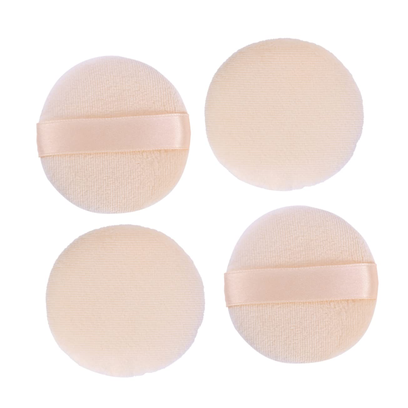TOVINANNA 4Pcs Round Makeup Powder Puff Sponge for Foundation Velour Cosmetic Applicator with Rayon Ribbon for Easy Handling for Home Salon Travel Use