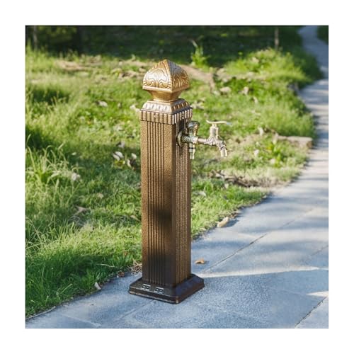 Aluminum Outdoor Water Column with Double Outlet Faucet Antique Carved Retro Anti-Freeze Water Tap Floor Mounted Water Dispenser Hydrant(65x17cm)