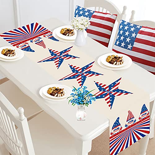 Ujuuu Streifen und Sterne Tischläufer mit amerikanischer Flagge, 4. Juli, Leinen, rutschfest, dekorative Zwerge, Tischdecken für Unabhängigkeitstag, Gedenktag, Heimdekoration, 33 x 177.8 cm Cover