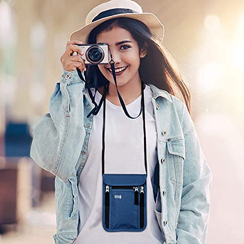 Image of Travel Pouch Neck Wallet Family Passport Holder Organizer Case with RFID Blocking, Navy Blue,