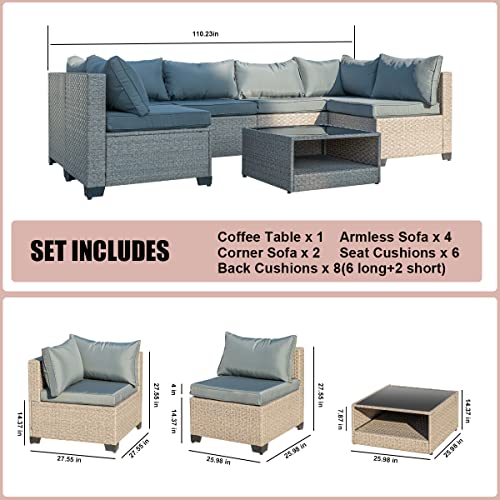 Aug-Guan Patio Furniture Set 7 Pieces With Storage Table And Cushions,All-Weather Outdoor Couch Sectional Sofa,Wicker Chairs Rattan Outside Conversation Set For Yard,Lawn,Garden (Gray) #TOP7