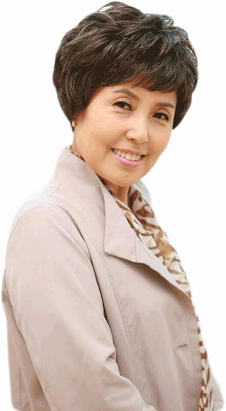 Amazon Co Jp 老婦人のかつら中年のかつらの花の白い女性のかつらマイクロカーリーショートヘア本物の髪 Size L 服 ファッション小物