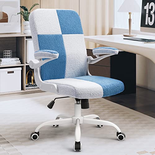 Yamasoro Ergonomic Office Chair Velvet Fabric Desk Chairs Computer Chair With Wheels And Flip-Up Arms,Swivel Task Chair For Women,Girls Blue&White #TOP19