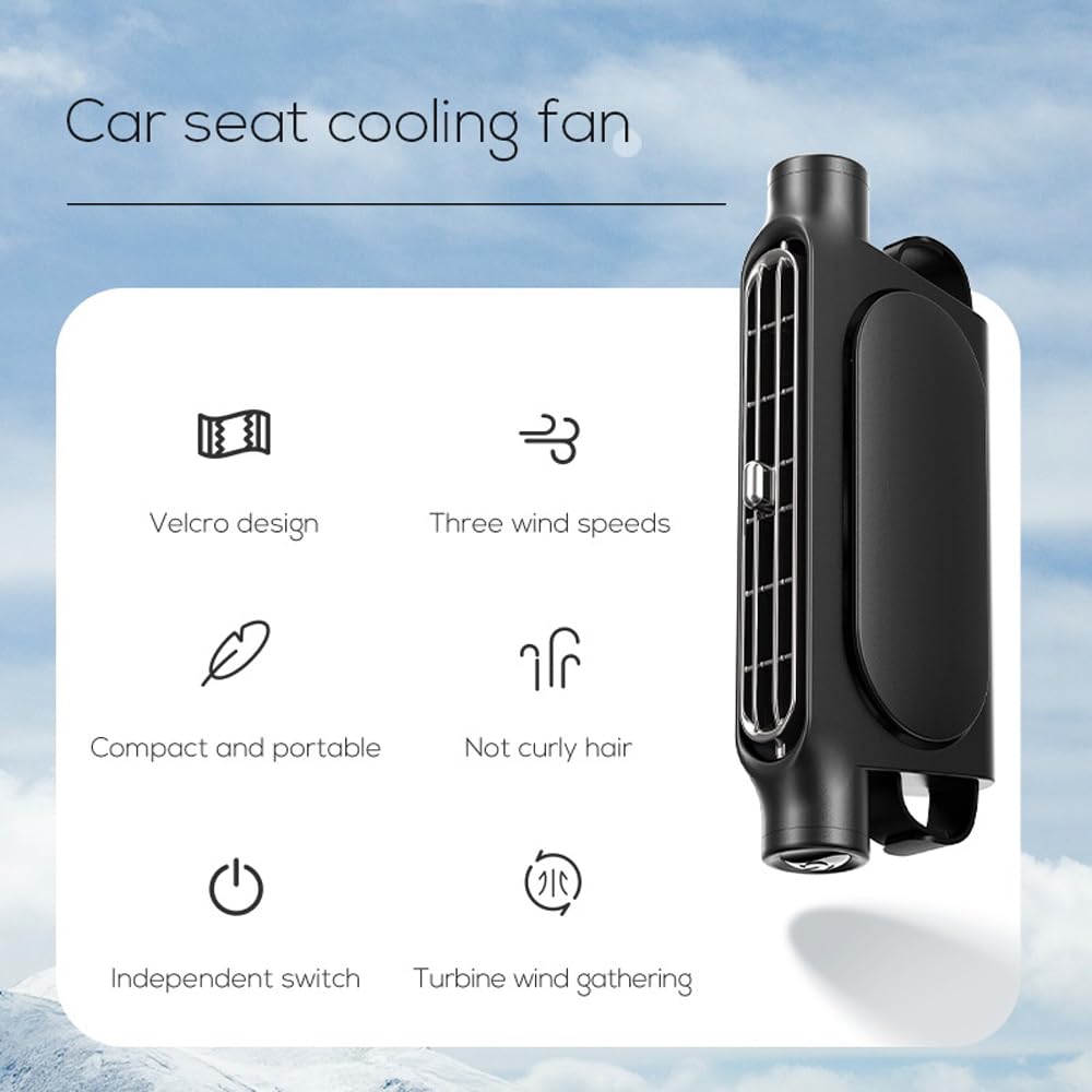 Shkalacar Ventilador de refrigeración USB para asiento de coche, 5 V, 2 A, con 3 velocidades de viento, ventilador portátil para asiento trasero de vehículo, para coche, camión, SUV (negro)
