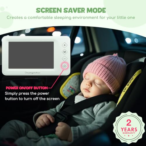 Image of Baby Car Camera with Advanced Crystal-Clear Night Vision, 3X Zoom, USB Powered, 5'' AHD 1080P IPS Monitor, Backseat Camera for Kids Infants Rear Facing Mirror, Green