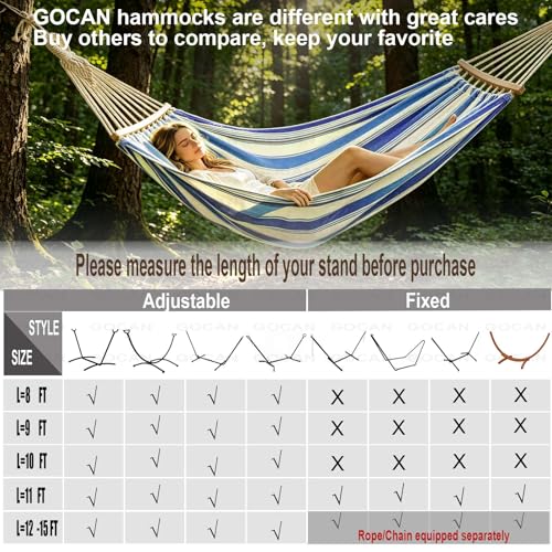 Image of Double Hammock 2 Person Extra Large 220x150cm Total Length 330cm Load 500lb Canvas Cotton Hammock for Patio Porch Garden Backyard Lounging Outdoor and Indoor with Removable Spreader bar