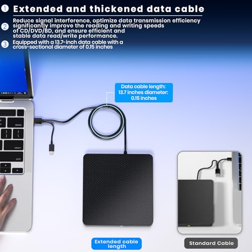 Image of Dainty External Blu ray Drives Player Read /Write Compatible Bluray Burner USB 3.0 / Type-C BD DVD Burner Blu ray Player for pc, Windows 7-11 & Mac（Black）