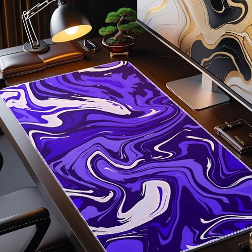 Image of Extended Desk Mat 458 x 915 mm | Premium Abstract Purple Mouse Pad with Stitched Edges | 3mm Thick Non-Slip Desk Pad for Gaming, Office & Workstation