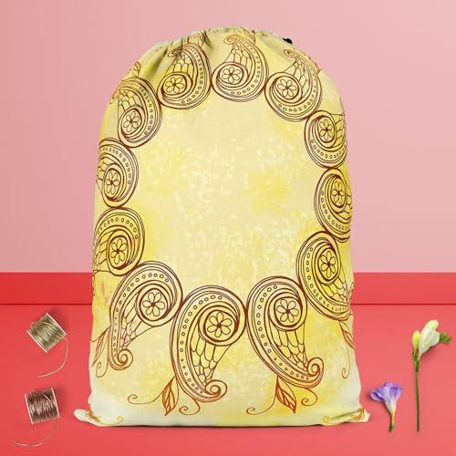 Image of ArtzFolio Ethnic Circular Ornament D5 | Reusable Sack Bag | Bag for Gym, Storage, Vegetable & Travel