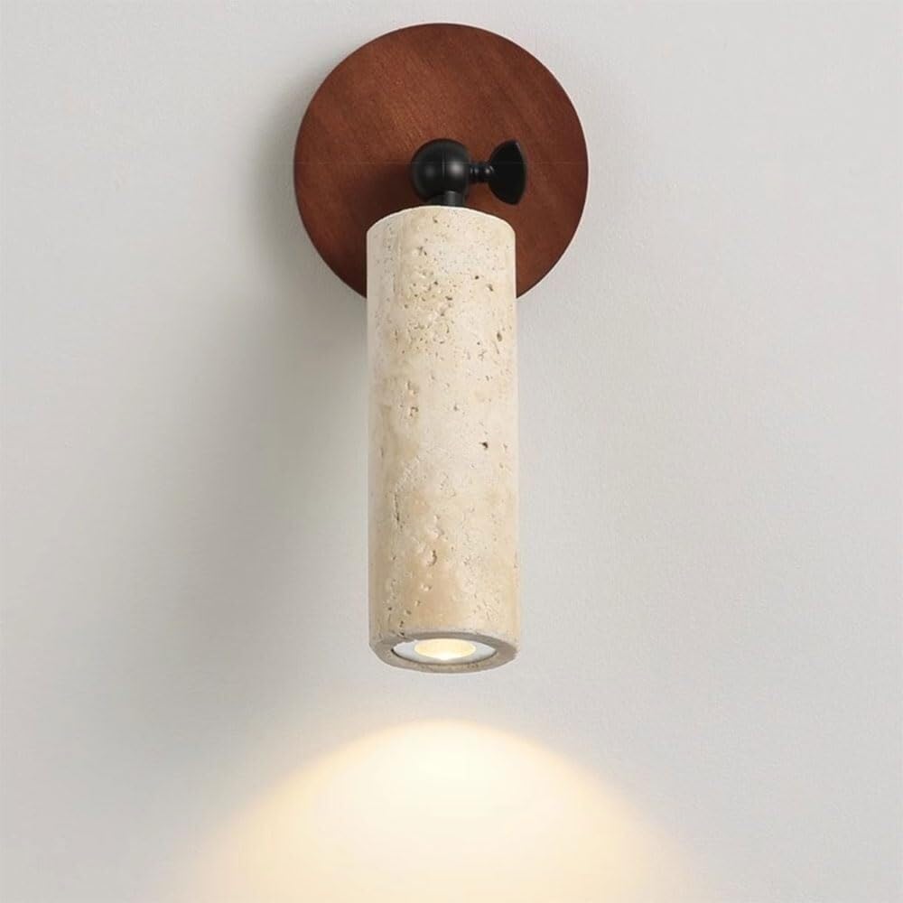 SXECAEPS Japanese Wabi-sabi Style Wall Lantern Yellow Travertine 180° Rotatable Lamp Three-Color Dimmable Sconce for Bedroom Bedside Living Room Study Corridor Entryway Restaurant