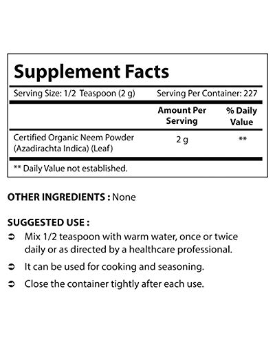 Nova Nutritions Certified Organic Neem Leaf Powder 16 Oz (454 Gm) - Also Called Azadirachta Indica #TOP1