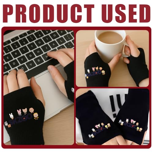 ARHZ 1 par Stray Skzoo Kids Guantes Sin Dedos, guantes de punto Stray Guantes de invierno negros Kpop, regalo para fans Kpop para Stay(B) - imagen 6