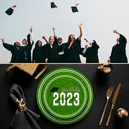 Dylives Graduation Party Disposable Plates, Grass Green Class Of 2023 9'' And 7'' Dinner Dessert Plates Graduation Party Decorations Congrats Grad Paper Plates College Grad Supplies Favor, 100 Pack #TOP4