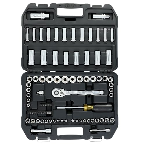 Image of DEWALT Mechanics Tool Set, 84 Piece SAE /Metric Set with Low Profile 72-tooth Ratchet,1 /4 Inch Drive (DWMT45424)