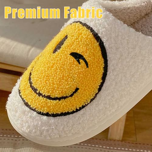 Image of Smile Face Slippers for Women and Men, Retro Comfy Warm Soft Fuzzy Plush Slip-On House Shoes Funny Cute Happy Smile Home Winter Warmies Pillow Cloud Memory Foam Fluffy Slipper for Indoor & Outdoor