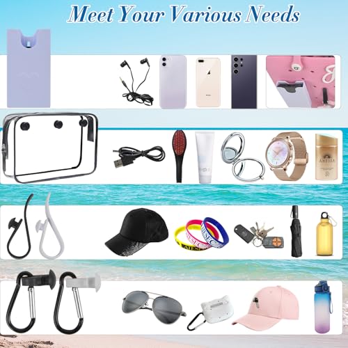 8 PCS Beach Bag Accessories Set for Bogg Bag, Silicone Phone Holder, 2 Clear Bag Insert Pouch, 4 Key Chain Hooks and Carabiners, Letter Charms Attachment, Compatible for Small & Large Beach Tote Bags — view 6