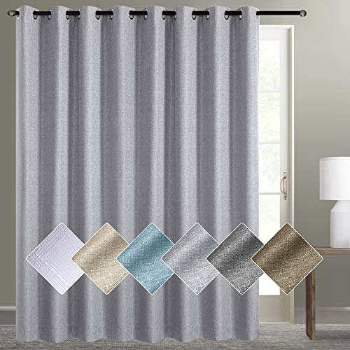 100% Blackout Shield Linen Curtains Room Darkening Siding Door Curtains, Extra Wide Thermal Insulated Patio Door Curtains Blackout Curtains for Bedroom/Living Room(W100 x L84 1 Panel, Gray)