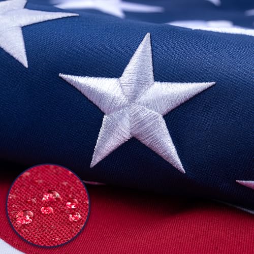 American Flag 3x5 ft for Outside, TearProof Series Spun Polyester US Flags Ultra Durable with Embroidered Stars, Sewn Stripes, Brass Grommets, Indoor/Outdoor All Weather Use