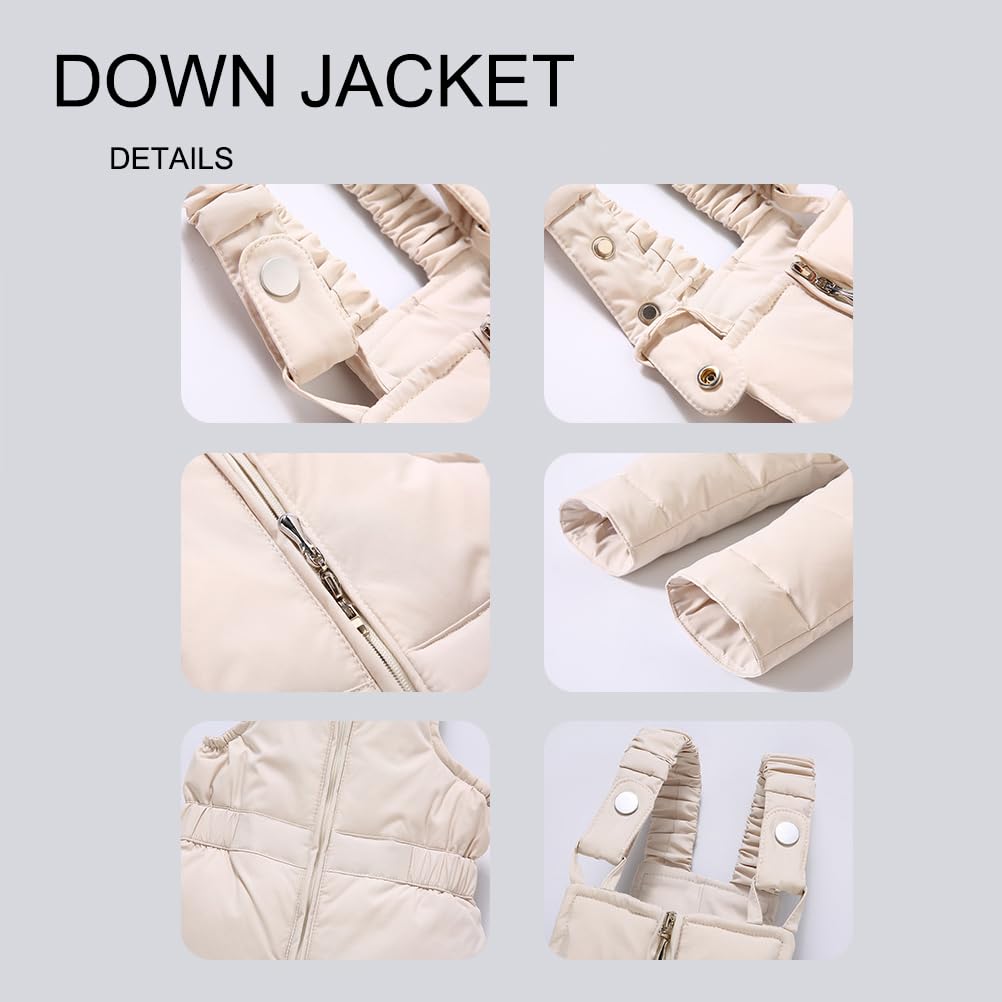 Trajes de Nieve para Bebé niña Invierno 2 Piezas Chaqueta con Capucha de Plumón Abrigo con Babero de Nieve Pantalones Niños Niñas Conjunto de Esquí Impermeable Ropa
