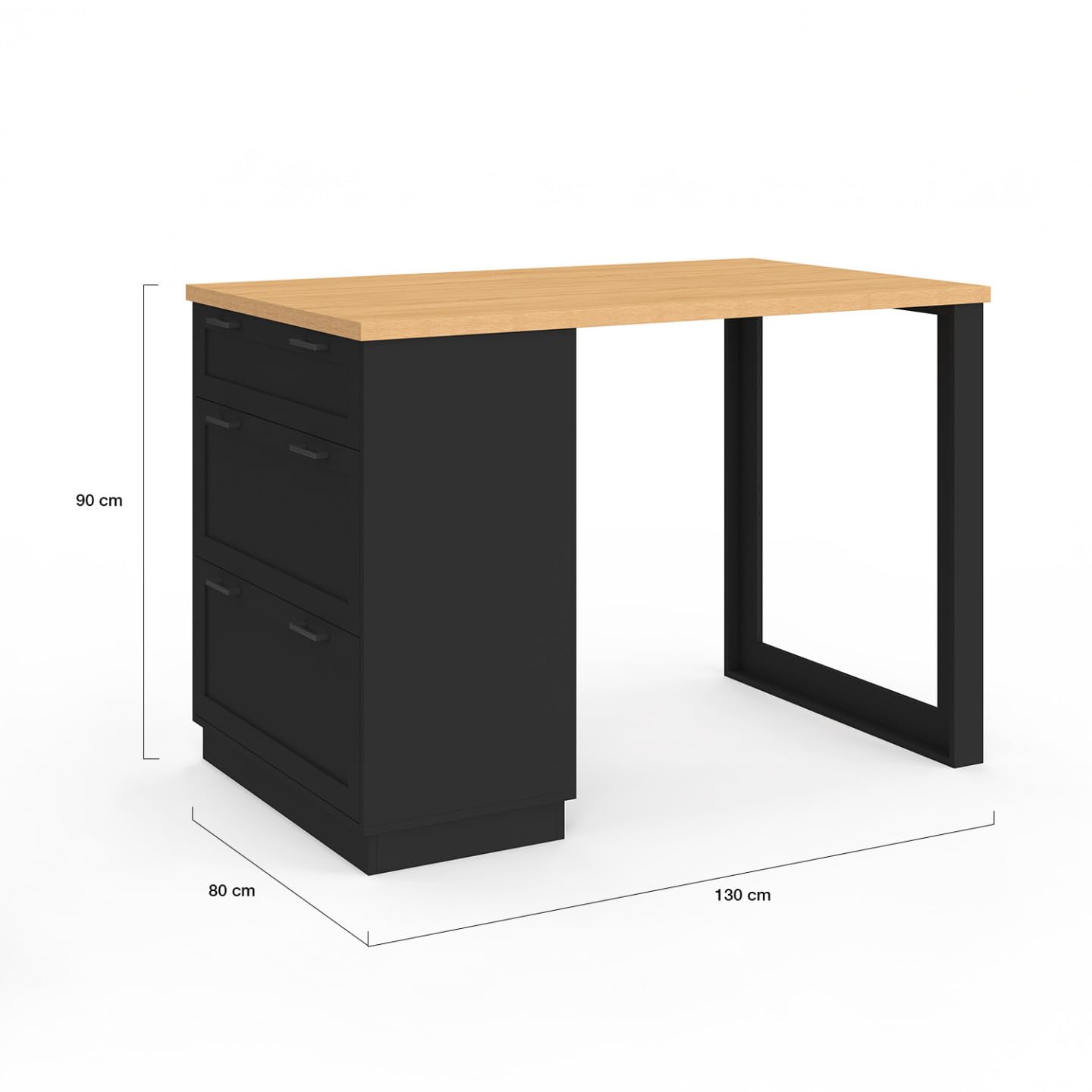 IDMarket - Ilot Central Mange-Debout 4 Personnes VITO 130 cm casserolier 3 tiroirs Noir et Plateau Bois