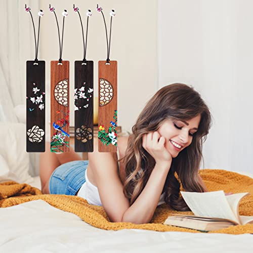 Wooden Bookmarks For Women Men - Rohuis 4 Pcs Cute Handmade Natural Wood Carving And Painted Craft Book Markers For Book Lovers, Cool Gift For Teacher (Bird And Butterfly) #TOP6