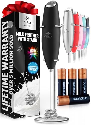 Zulay Kitchen Patented Tornado Triple Whisk Milk Frother with 4 D...