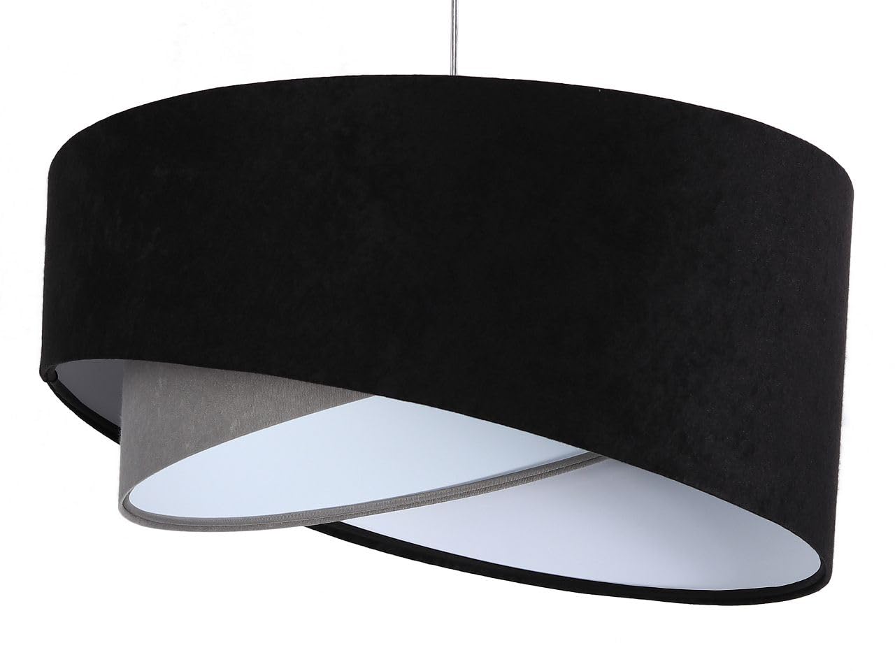 Licht-Erlebnisse Pendelleuchte rund Ø 50 cm Schwarz Grau Stoff Velours Optik E27 Doppelschirm Modern Hängelampe Wohnzimmer Hängeleuchte Esszimmer